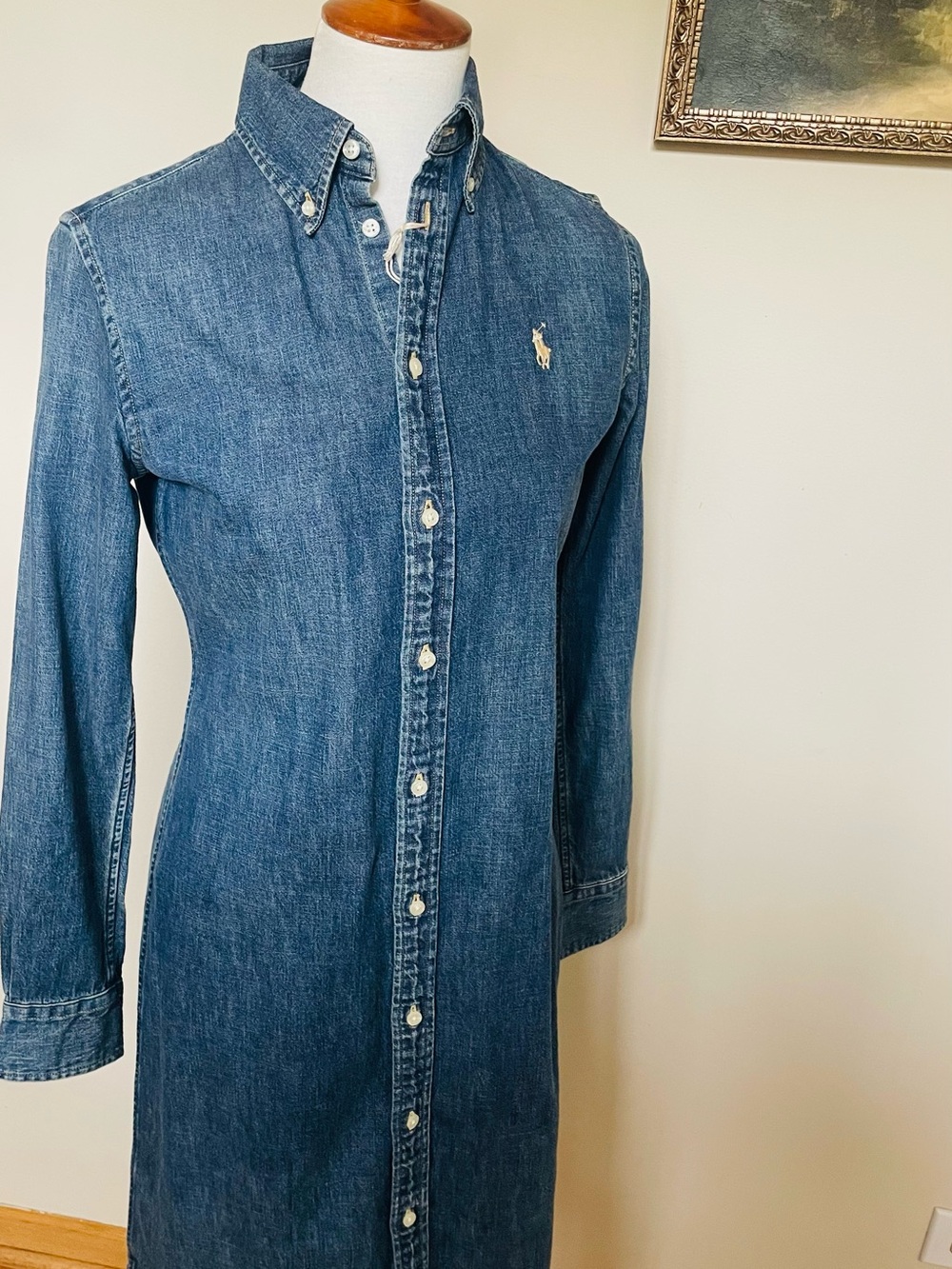 Ralph Lauren Denim Button-Down Shirt Dress Dark Blue RARE